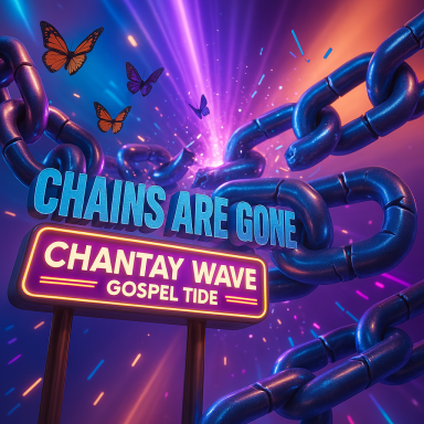 Chains Are Gone Text reads "Chains Are Gone" with "Chantay Wave Gospel Tide" on a vibrant, dynamic background.